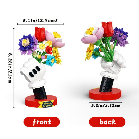 DIY Flower Bouquet Building Blocks Set with Display Stand – Multicolor Brick Flower Maker Home Decor Never Wilts Mother's Day Valentine's