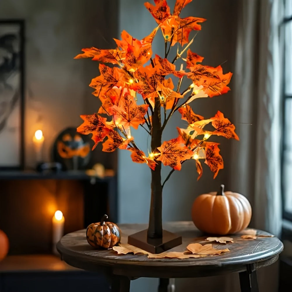 LED Maple Leaf Tree Table Lamp 2 Pack - 21 Inch Battery Powered Artificial Tree Light for Entryways, Bedrooms and Living Spaces