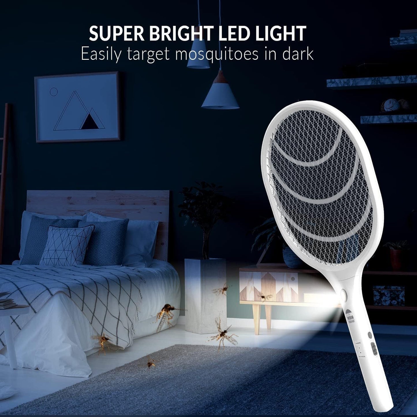 Electric Fly Swatter Racket Rechargeable 2-Pack, 3000V Bug Zapper with LED Light, USB Charging
