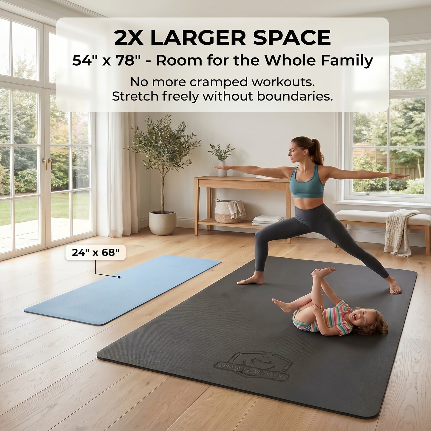 Extra Large Yoga Mat 6mm Thick – Non-Slip TPE Dual-Side Exercise Mat with Carry Bag for Yoga, Pilates, Stretching & Home Workouts