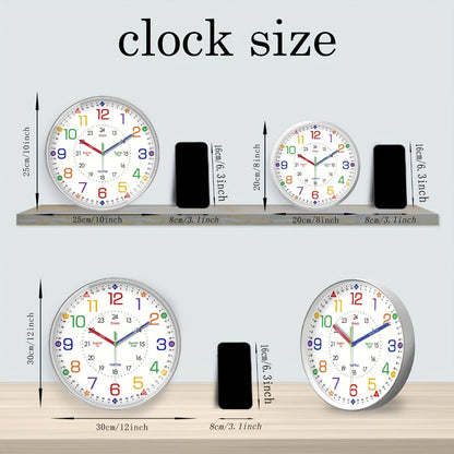 Color-Coded Learning Wall Clock in 8, 10 or 12-Inch Sizes with Minute and Quarter-Hour Markers
