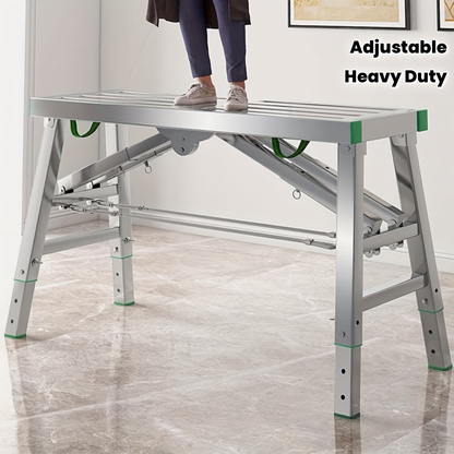 Scaffolding Work Platform Folding Steel Step Ladder Adjustable Height Portable Drywall Bench for Garden, Patio and Yard Use