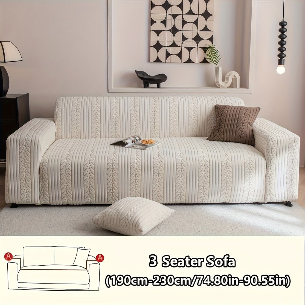 Sofa Cover Zigzag-Texture Fitted Slipcover for 1, 2, 3 or 4-Seater Sofas in Four Neutral Colors