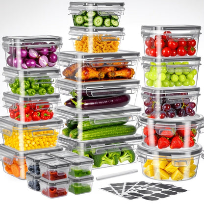 Meal Prep Box Food Storage Organizer with Stackable Lidded Plastic Sets in Three Piece Counts