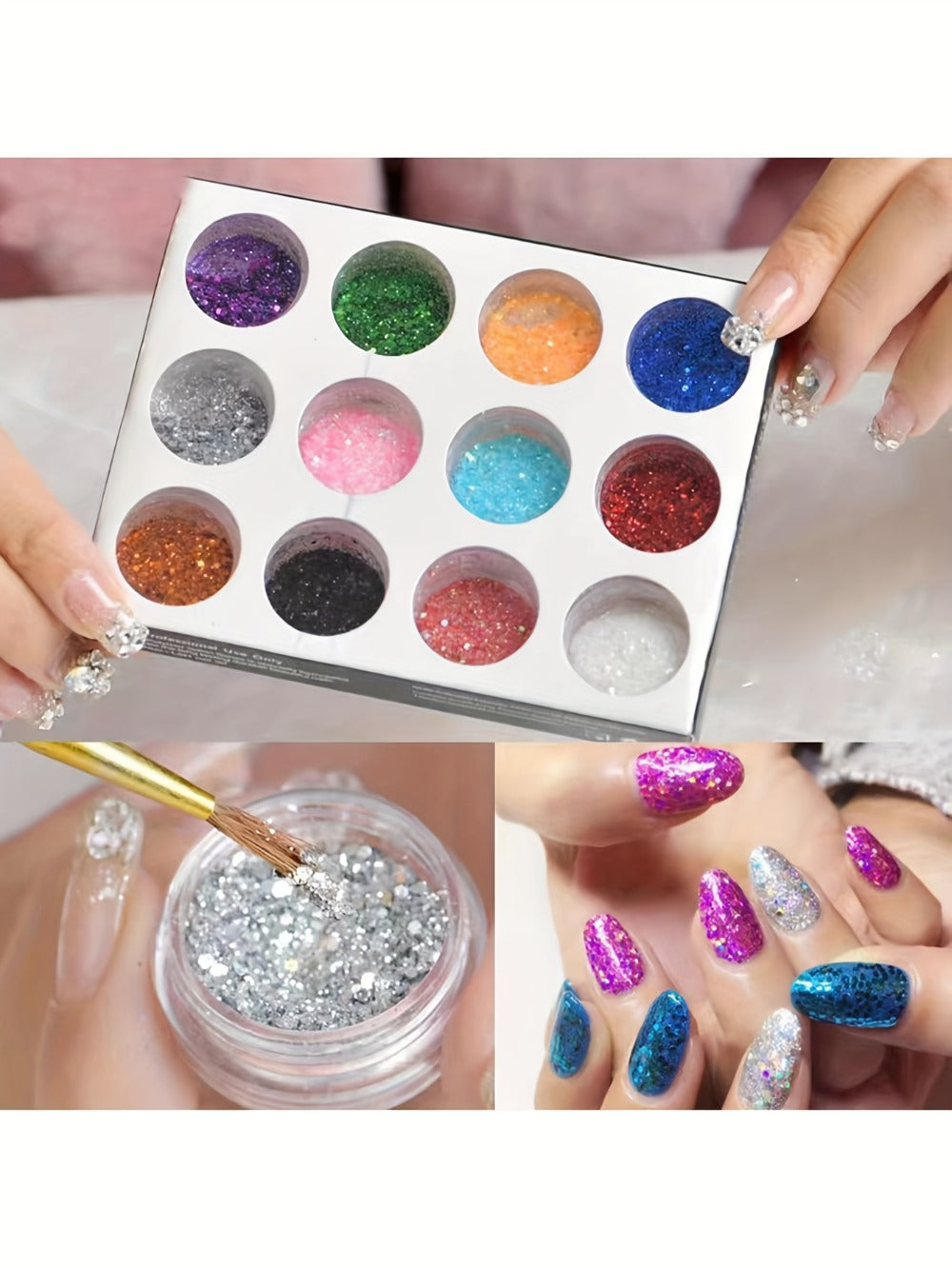 Acrylic Nail Kit 23-in-1 Complete Set with 12 Glitter Colors White & Pink Powder – DIY Nail Extension System No Glue No Liquid Needed