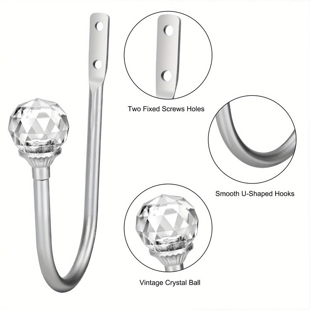 Crystal Curtain Holdbacks Wall Mounted 2-Pack Metal Drapery Tieback Hooks Home Office Decor