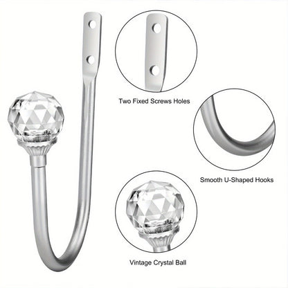 Crystal Curtain Holdbacks Wall Mounted 2-Pack Metal Drapery Tieback Hooks Home Office Decor