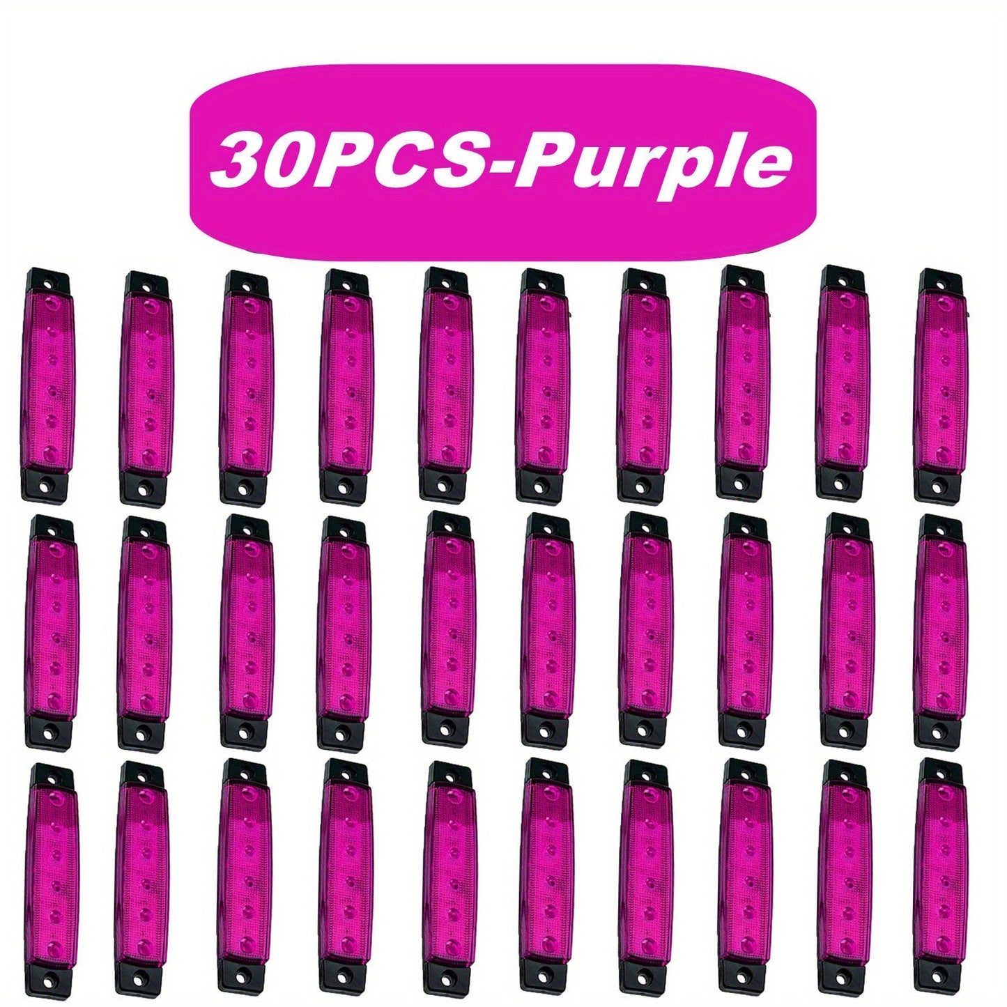 Thirty-Piece 12 V LED Side Marker Light Set with Six LEDs per Lamp in Amber, Red, White, Blue, Green or Purple