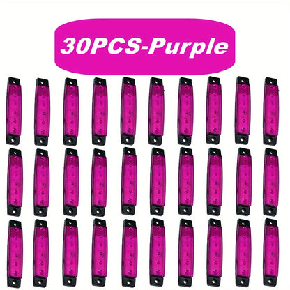Thirty-Piece 12 V LED Side Marker Light Set with Six LEDs per Lamp in Amber, Red, White, Blue, Green or Purple