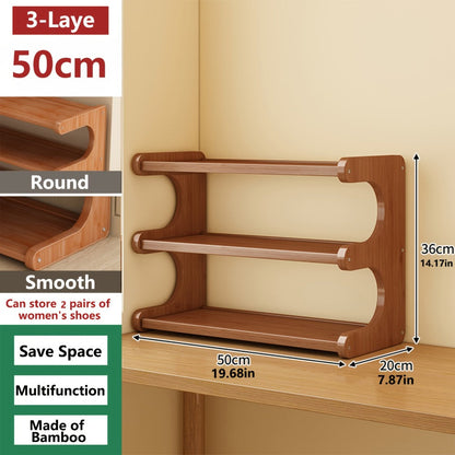 Shoe Rack Wood-Grain Freestanding Organizer with 3-Tier, 5-Tier or 6-Tier Brown Height Options
