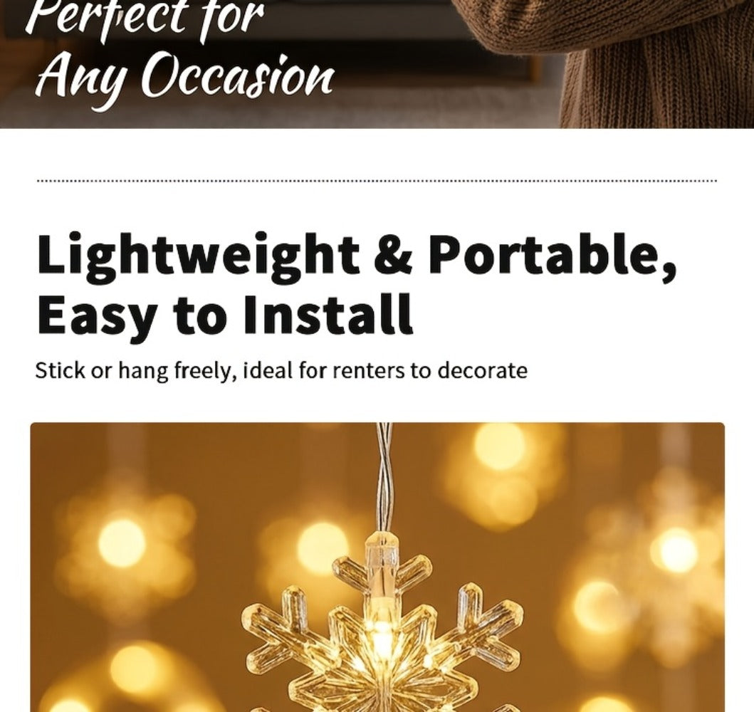 String Lights, 118-Inch USB Holiday Curtain with Ten Snowflake or Star-and-Tree Drops for Indoor Display
