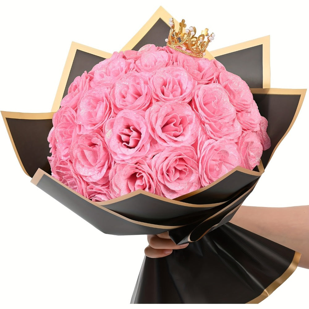 Artificial Flowers Glitter Rose Bouquet in 24 or 36-Piece Sets with Nine Sparkling Color Options