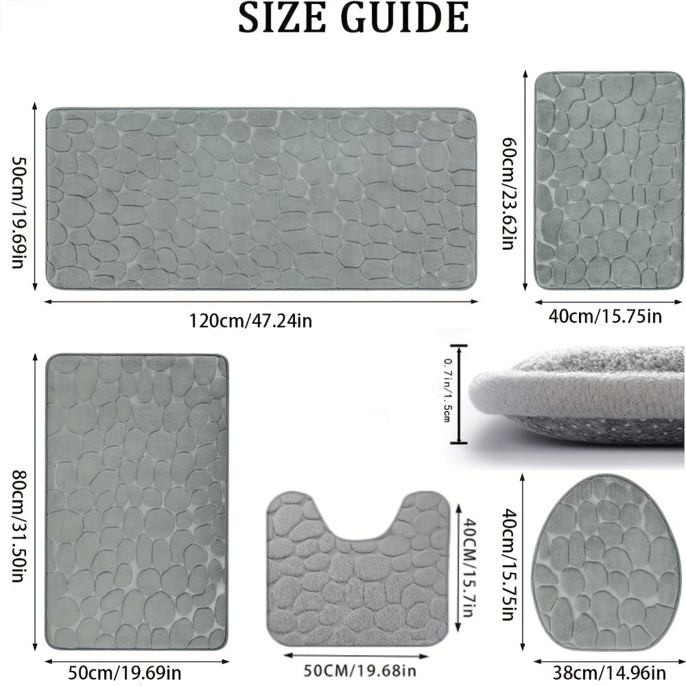 Memory Foam Bathroom Rug Set 5pcs – Non-Slip Absorbent Bath Mat Set for Sink Bathtub Shower Toilet, Machine Washable, Soft Plush Floor Mats