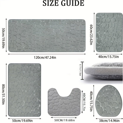 Memory Foam Bathroom Rug Set 5pcs – Non-Slip Absorbent Bath Mat Set for Sink Bathtub Shower Toilet, Machine Washable, Soft Plush Floor Mats