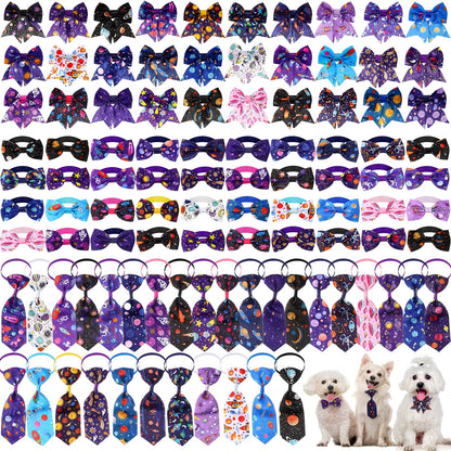 Dog Bow Tie Set 100pcs Adjustable Pet Collar Accessories Include 40 Dog Bowties 30 Neckties 30 Collar Flowers for Small Medium Dogs Cats