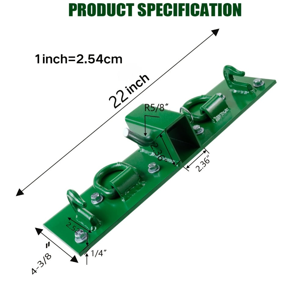 Tractor Bucket Grab Hooks Grade 70 Forged Steel 3/8in Bolt-On with 1/2in Tie Down Ring 2in Hitch Receiver Mount Plate Max 4700LBS
