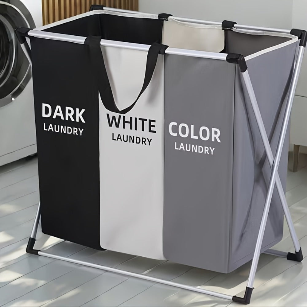 Laundry Hamper Sorter 3-Section Foldable Basket with Oxford Bags Large Rectangular Hamper with Handles Durable Fabric for Home Dorm Bathroom