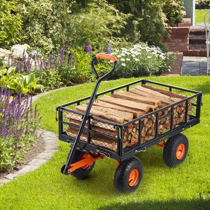 Garden Dump Cart Convertible Flatbed Utility Wheelbarrow with 2-in-1 Handle, Removable Side Panels