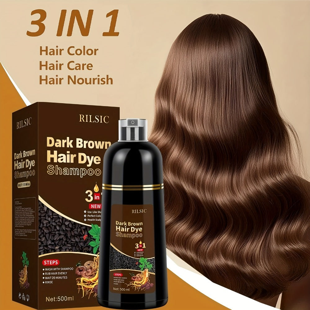 Herbal Hair Dye Shampoo 3-in-1 with Plant Squalene 2pcs 16.91oz, Instant Gray Hair Coverage, Natural Color in Minutes