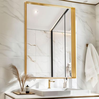 Rectangular Metal-Frame Bathroom Mirror in Black, Gold or Silver with Six Sizes and Dual Orientation