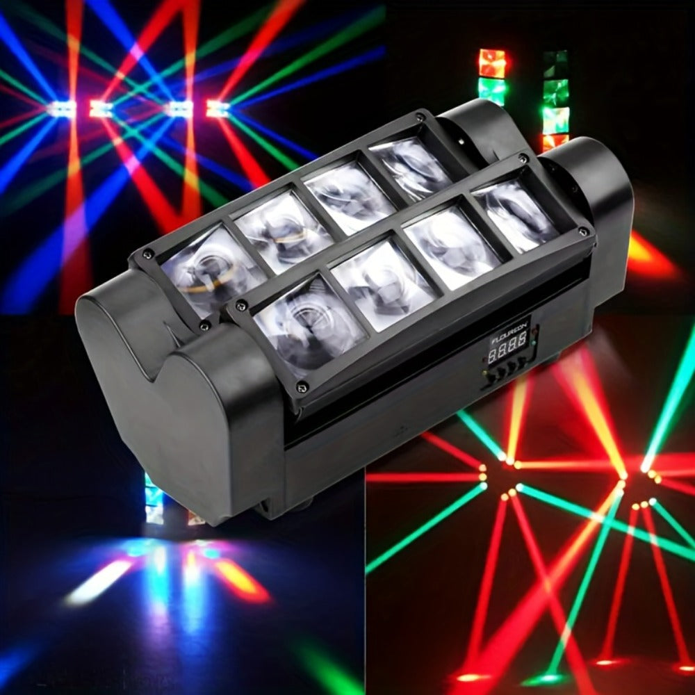 LED Spider Moving Head Stage Light 8x3W DJ Disco Party Light Sound Activated DMX-512 Control for Entryways, Bedrooms and Living Spaces