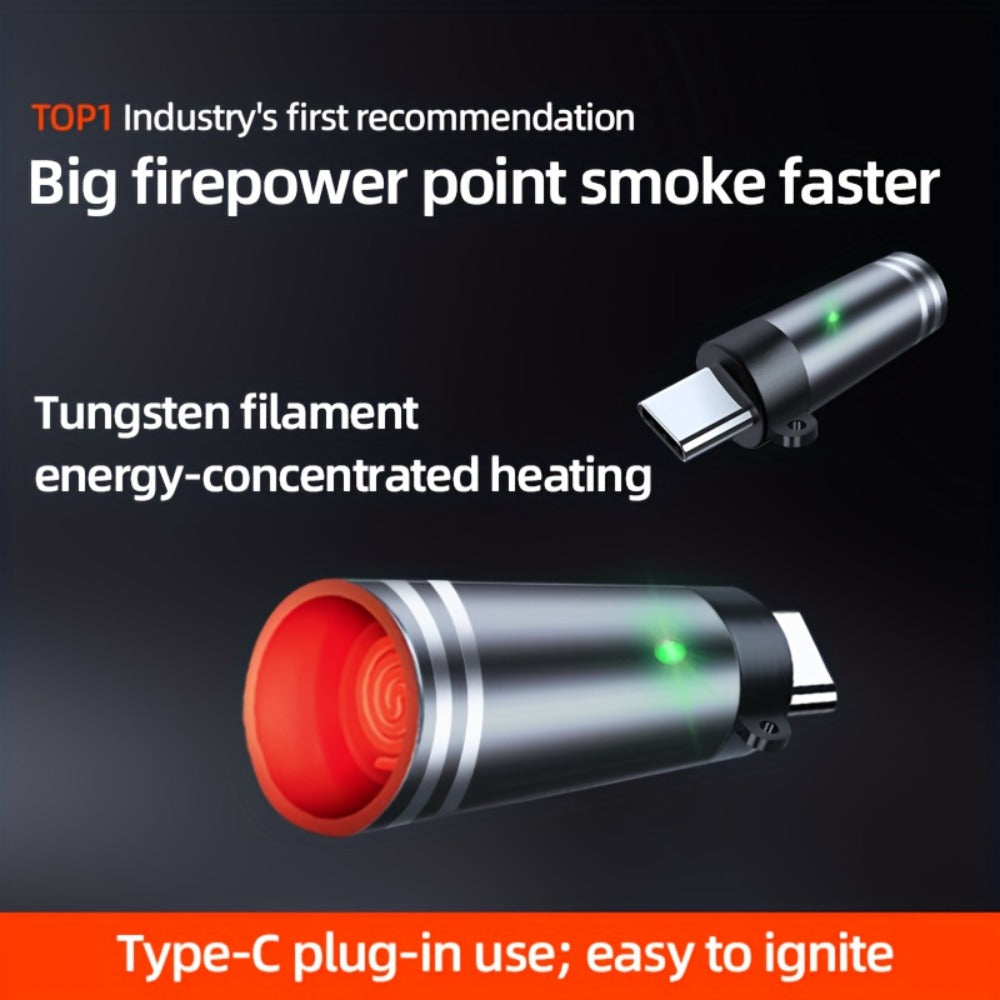 USB-C Plug-In Heating-Coil Electric Lighter in Black with Compact Cylindrical Body for Direct Phone Power