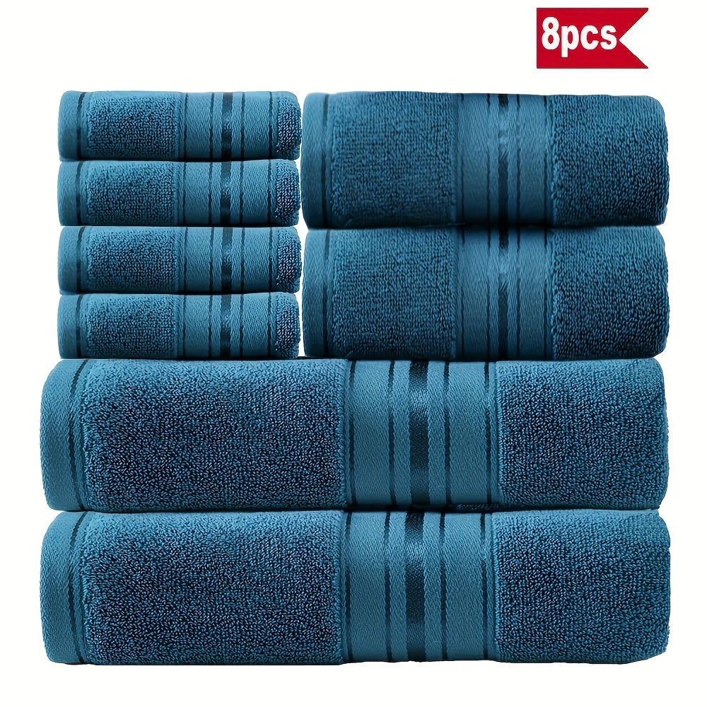 Striped Bath Towels, Towel Set 8 Piece 550GSM Pure Cotton Vintage Striped Bath, Hand Towels and Washcloths for Home and Guest Use