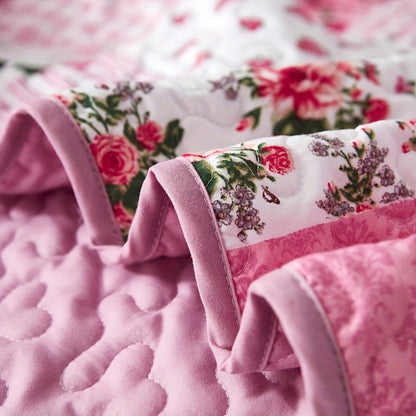 Bright Pink Floral Patchwork Three-Piece Bedspread Set with Twin, Full-Queen and King Size Options