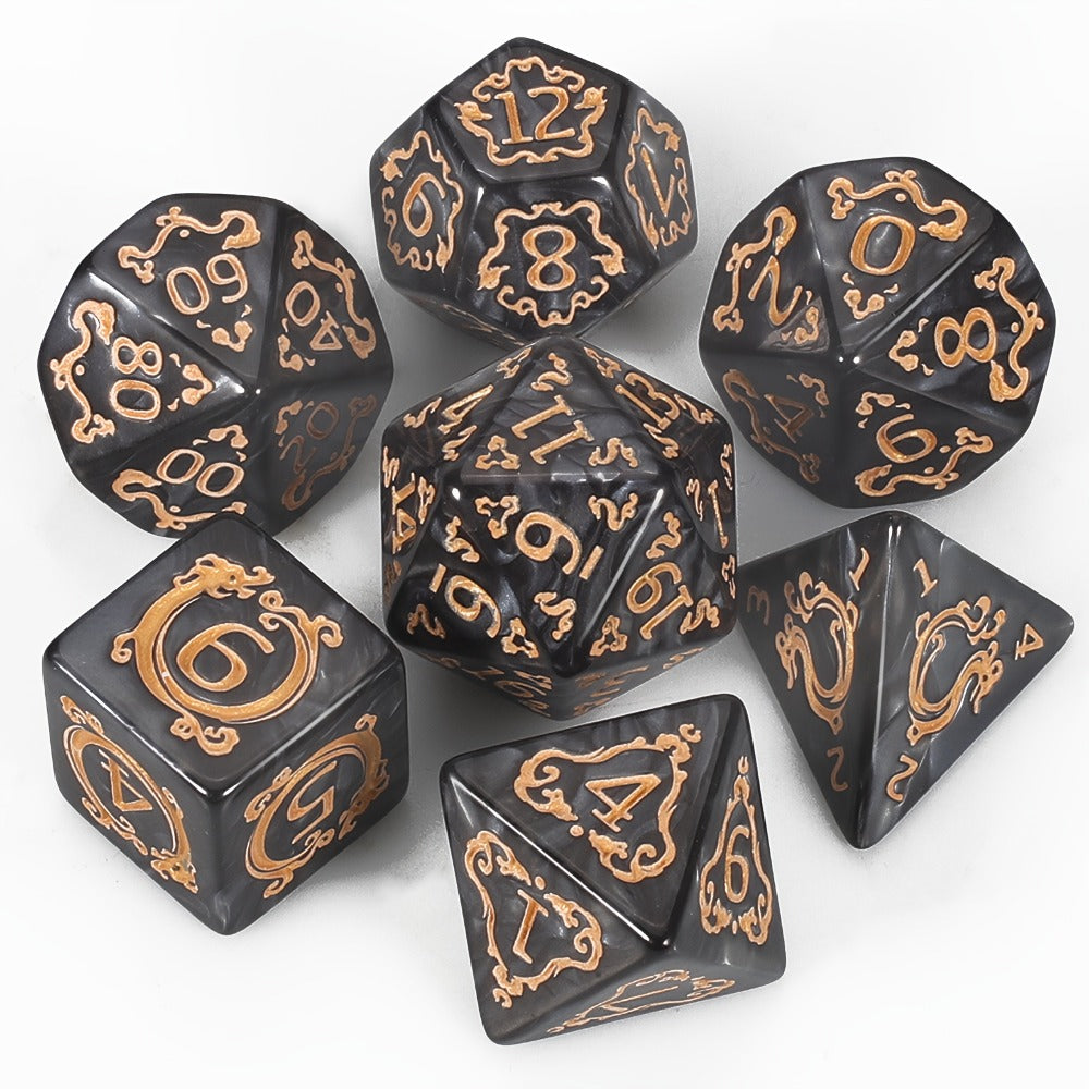 DnD Dice Set 49pcs Dragon Pattern Polyhedral Dice 7 Sets with Pouches with the Listed Color, Size or Set Options for Everyday Use