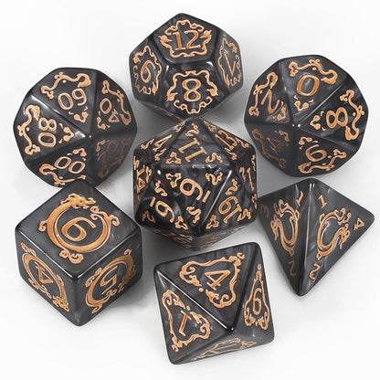 DnD Dice Set 49pcs Dragon Pattern Polyhedral Dice 7 Sets with Pouches with the Listed Color, Size or Set Options for Everyday Use