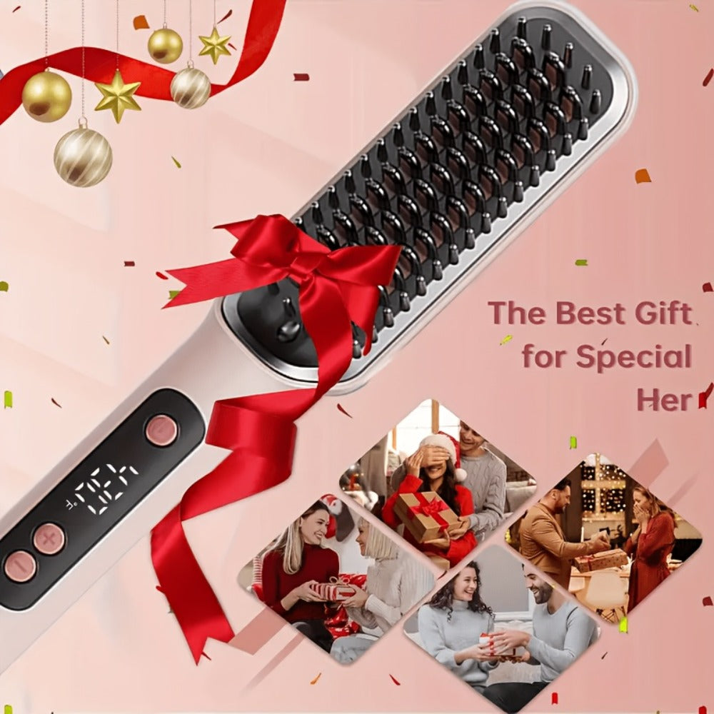 Hair Straightening Brush, 30-60 Sec Fast Heating, 3 Temperature Settings, Wide-Spaced Smooth Glide Teeth