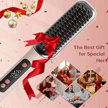 Hair Straightening Brush, 30-60 Sec Fast Heating, 3 Temperature Settings, Wide-Spaced Smooth Glide Teeth