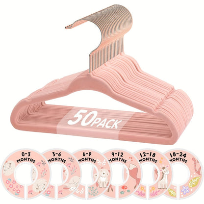 Baby Hangers Pink Velvet Nursery Closet Kids Clothes Hangers with Size Dividers for Infant Toddler Girls Boys 50/30pcs
