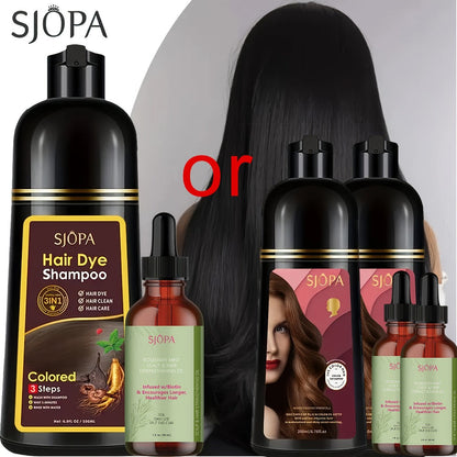 Hair Dye Shampoo, SJOPA 500ml Bottle and Rosemary Hair Oil Set with Seven Color Options for At-Home Color Selection