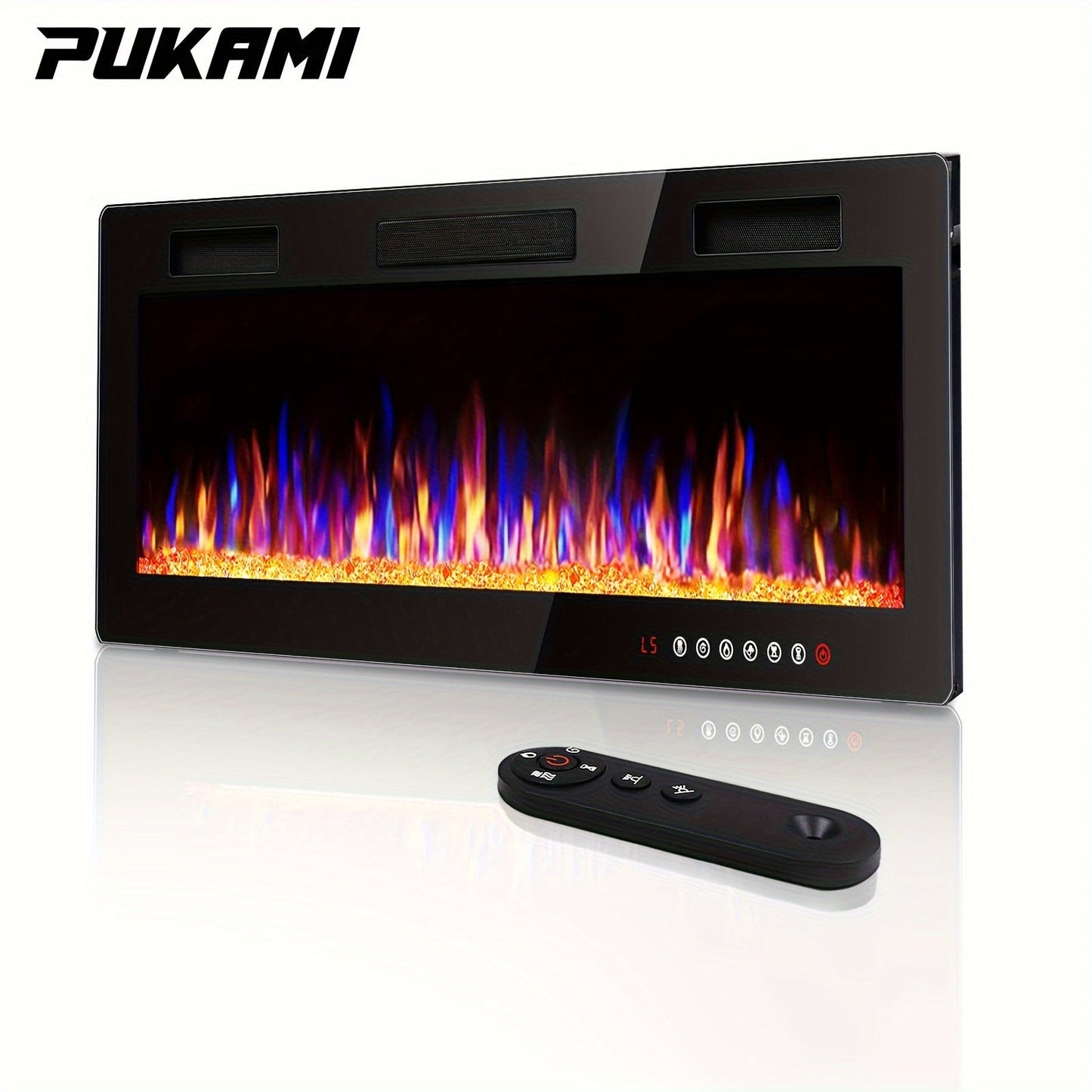 Wall Mounted Electric Fireplace Recessed In-Wall Linear Heater Multicolor Flame 750W/1500W Touch Screen for Garden, Patio and Yard Use