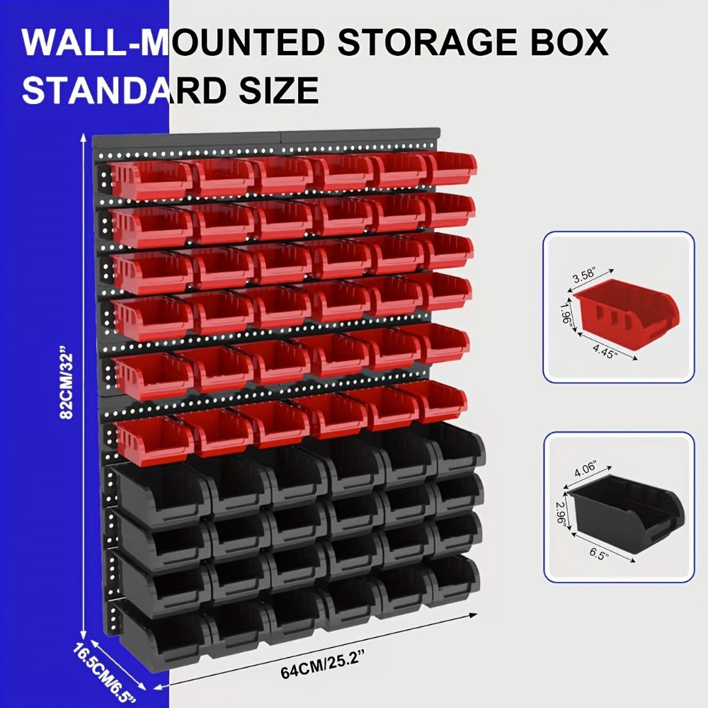Wall Mounted Storage Bin Rack System, Small Parts Organizer for Screws, Nuts, Bolts & Nails, Stackable Garage Workshop Tool Storage Rack