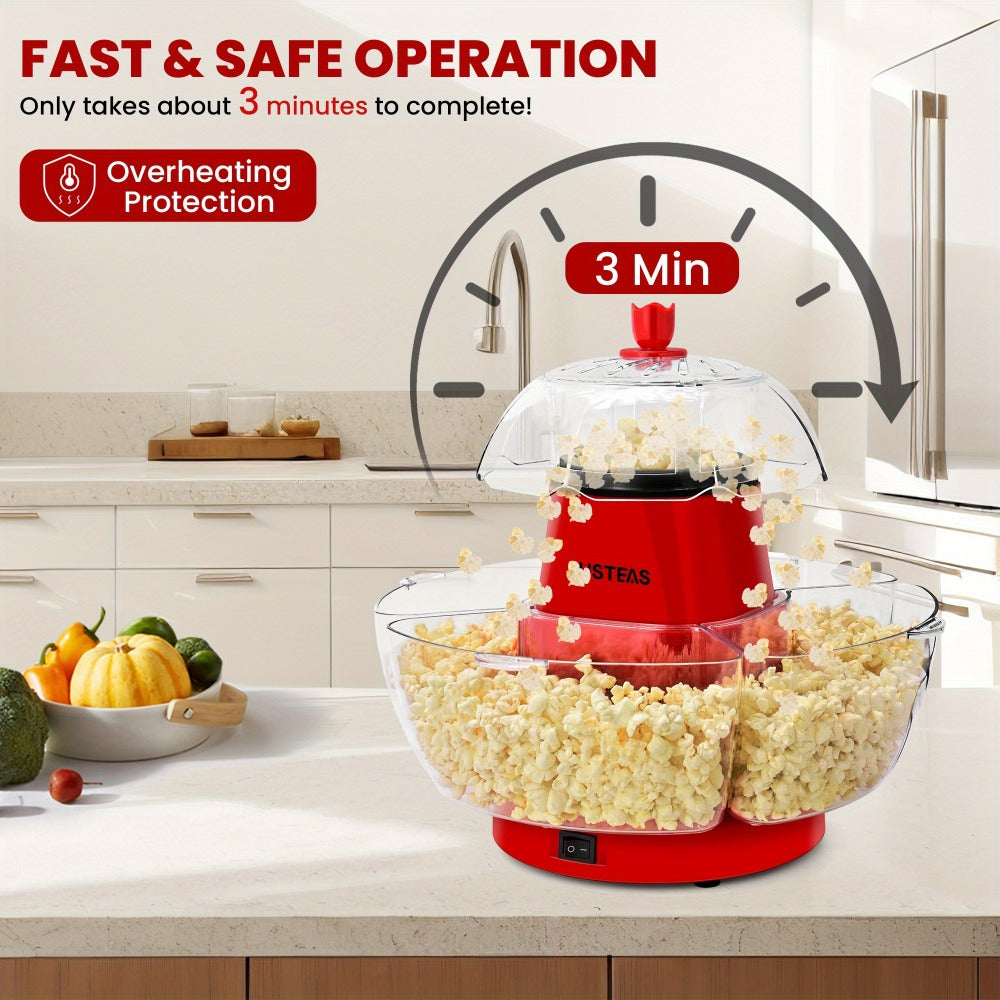 Hot Air Popcorn Maker with 4 Bowls, Oil-Free Electric Popcorn Machine 95% Pop Rate Ready in 3 Min