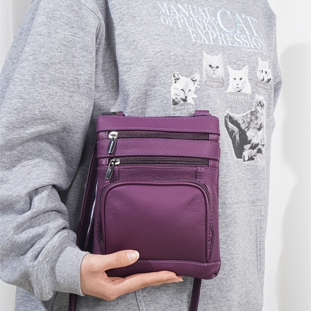 Genuine Leather Shoulder Bag for Women Men Soft First-Layer Cowhide Crossbody Bag Multi-Pocket Messenger Bag 3 Sizes Fits Smartphone Tablet