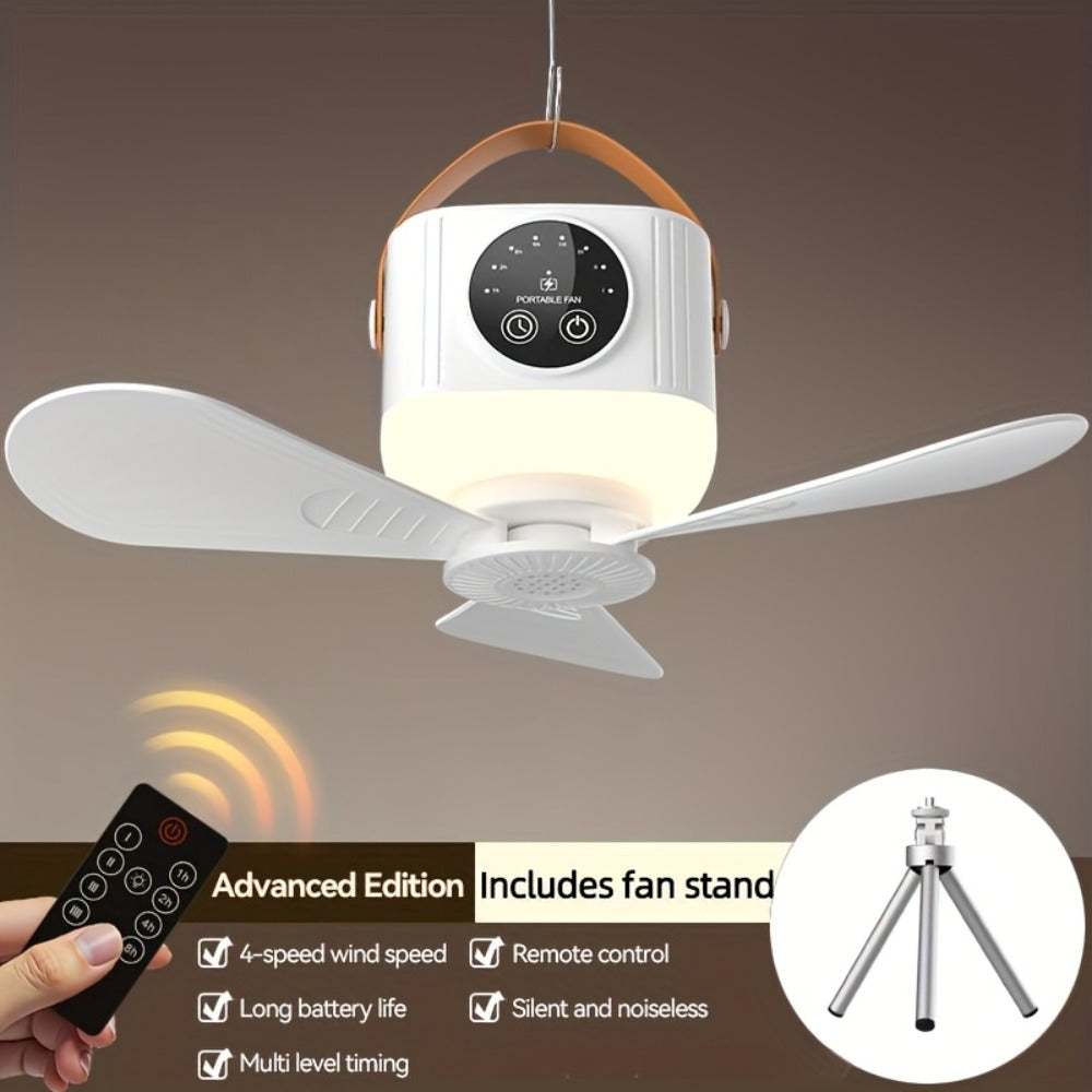 Camping Fan with Light & USB Rechargeable, Portable Outdoor Tent Fan with Tripod Stand, Detachable Blades