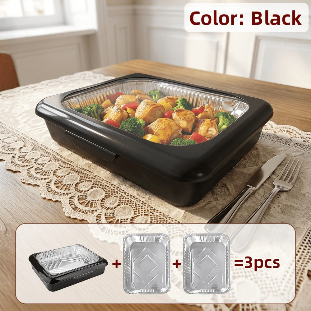 Aluminum Foil Insulated Food Tray Set 2-in-1 Reusable Stand with 2 Disposable Foil Trays for Grilling, Camping and Outdoor Meals