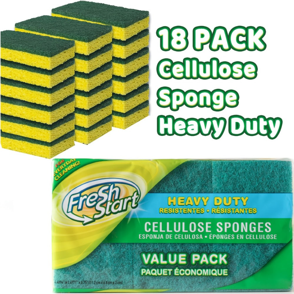 Non-Scratch Cellulose Sponge Dual-Sided with Tough Scouring Pad, Dishwashing Sponges for Kitchen
