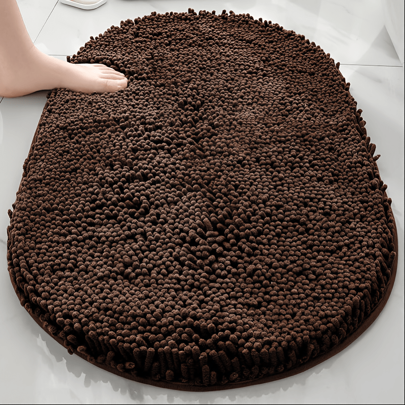 Oval Chenille-Style Bath Mat with Five Color Designs and 40 × 60 to 63 × 95 cm Size Options
