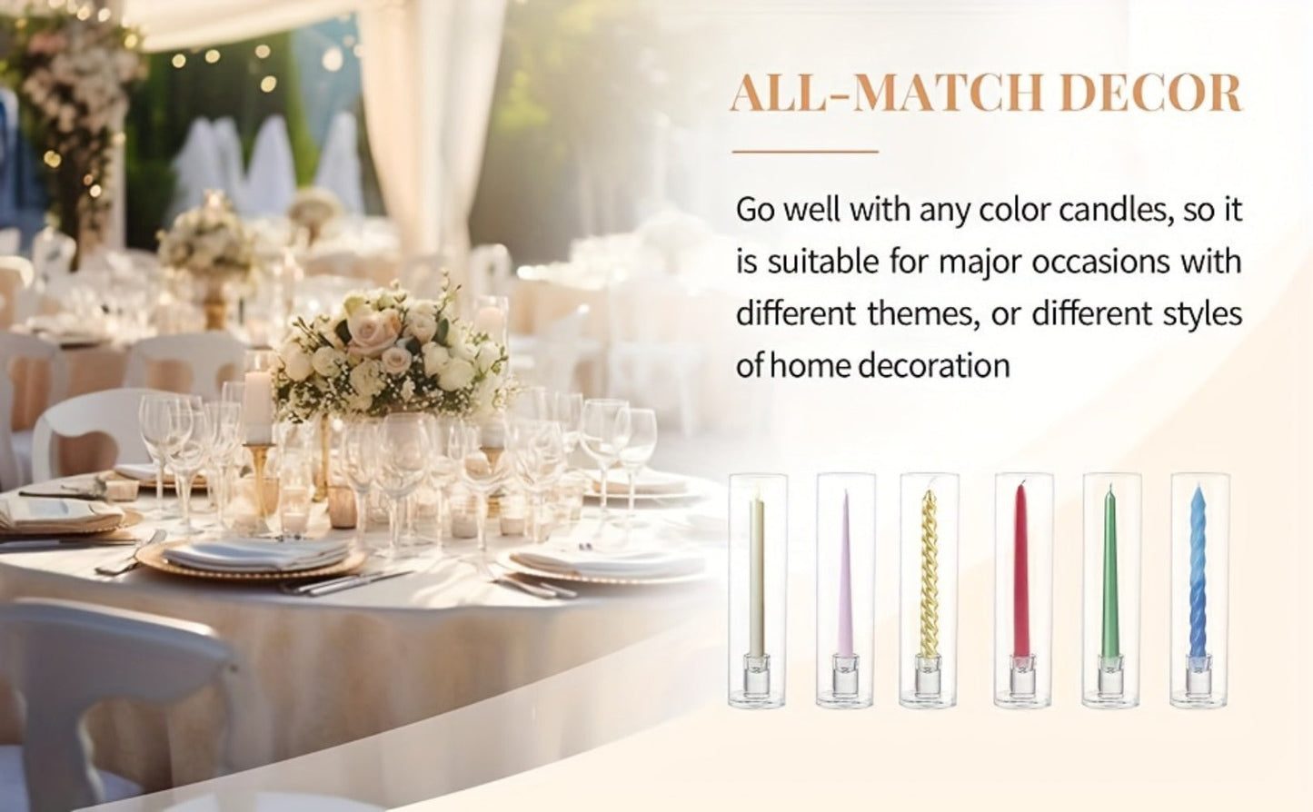 Hurricane Glass Candle Holders for Taper Candles, 11.8 Inch Tall Clear Cylinder Windproof Candlestick Stand for Wedding