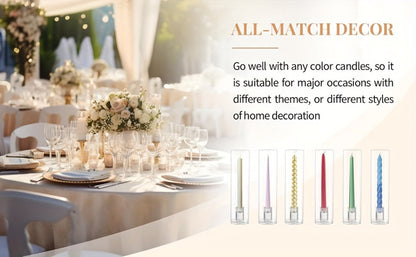 Hurricane Glass Candle Holders for Taper Candles, 11.8 Inch Tall Clear Cylinder Windproof Candlestick Stand for Wedding
