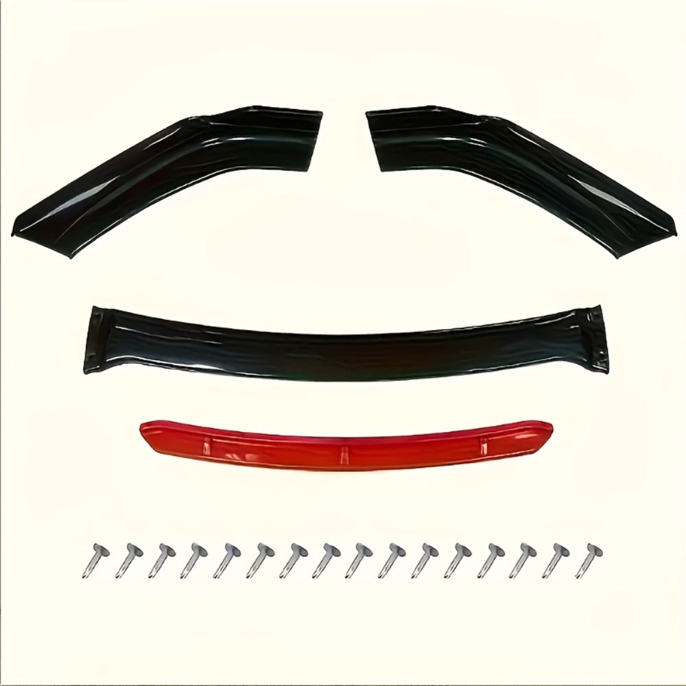 Car Front Lip Spoiler Kit 4pcs Universal ABS Front Bumper Splitter Spoiler Glossy Black Red Accent Aerodynamic Design Easy Clip-On Install
