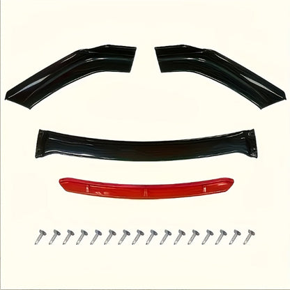 Car Front Lip Spoiler Kit 4pcs Universal ABS Front Bumper Splitter Spoiler Glossy Black Red Accent Aerodynamic Design Easy Clip-On Install