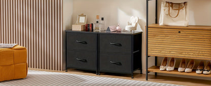 Nightstand with 2 Storage Drawers, 20" Bedside Table with Wooden Top & Fabric Cabinet, Steel Frame Mini Dresser for Bedroom