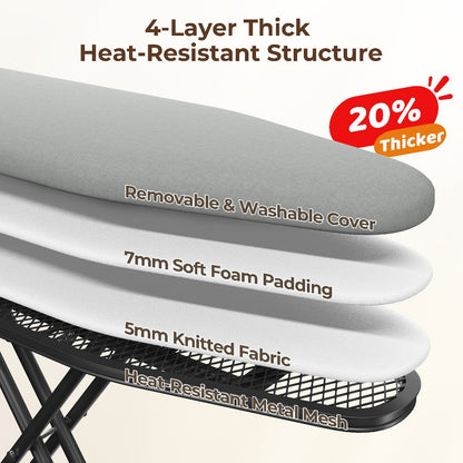 Ironing Board Full Size Foldable Height Adjustable with Clothes Rack Cord Holder 4-Layer Pad Heavy Duty Steel Legs for Laundry Room Living