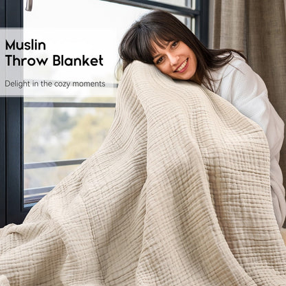 Morandi Cotton Muslin Blanket 6-Layer, Gauze Throw for Couch & Bed, Breathable All Season, 6 Colors