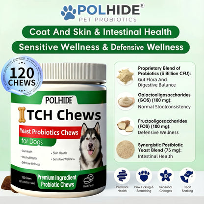 Dog Probiotic Chews 120 Count Heart-Shaped Soft Chews with Yeast & Meat Flavor | Supports Gut Health Coat & Immunity | All Breeds All Ages |